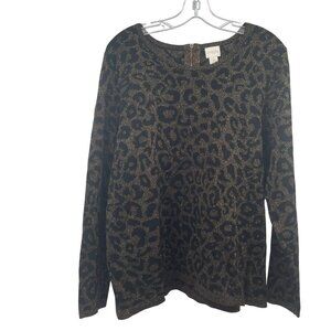 Chico's Cheetah Print Sweater Long Sleeve Black/Gold Glitter Size XL